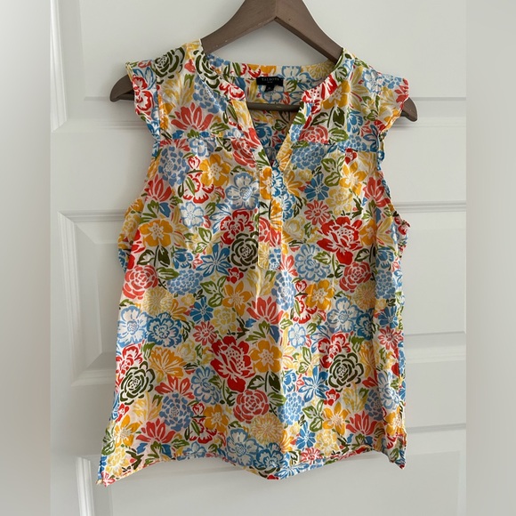 Talbots Petite Sleeveless Floral Blouse Yellow Blue Multi Size MP - Picture 1 of 11